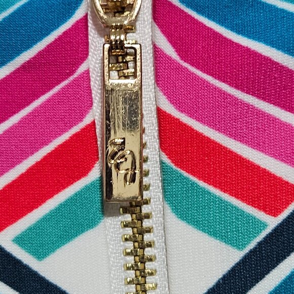 Eliza J Shift Dress Womens Size 16 Geometric Print Blue Pink White Back Zipper - Picture 8 of 9